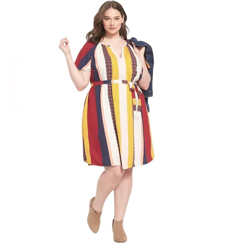 Lane Bryant Ruffle-Sleeve Fit & Flare Dress - Stripe size 24 knee length